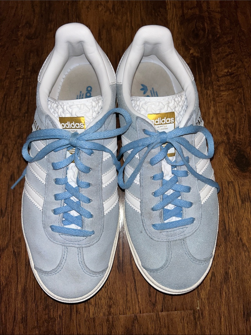 Women's Gazelle Light Blue Suede Sneakers with White Stripes